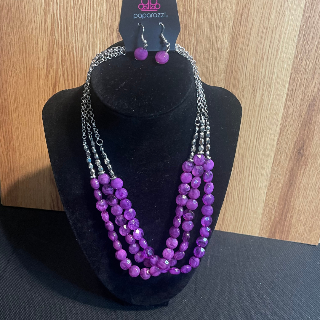 Purple and Silver Drape Necklace